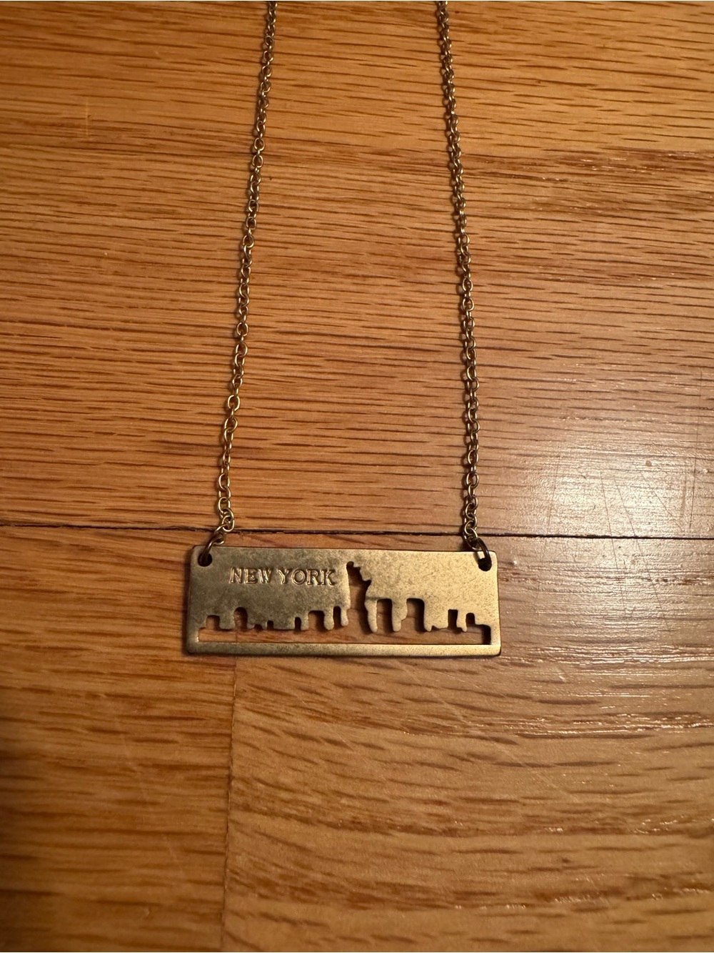 New York Skyline Cutout Bar Necklace - Brass Finish